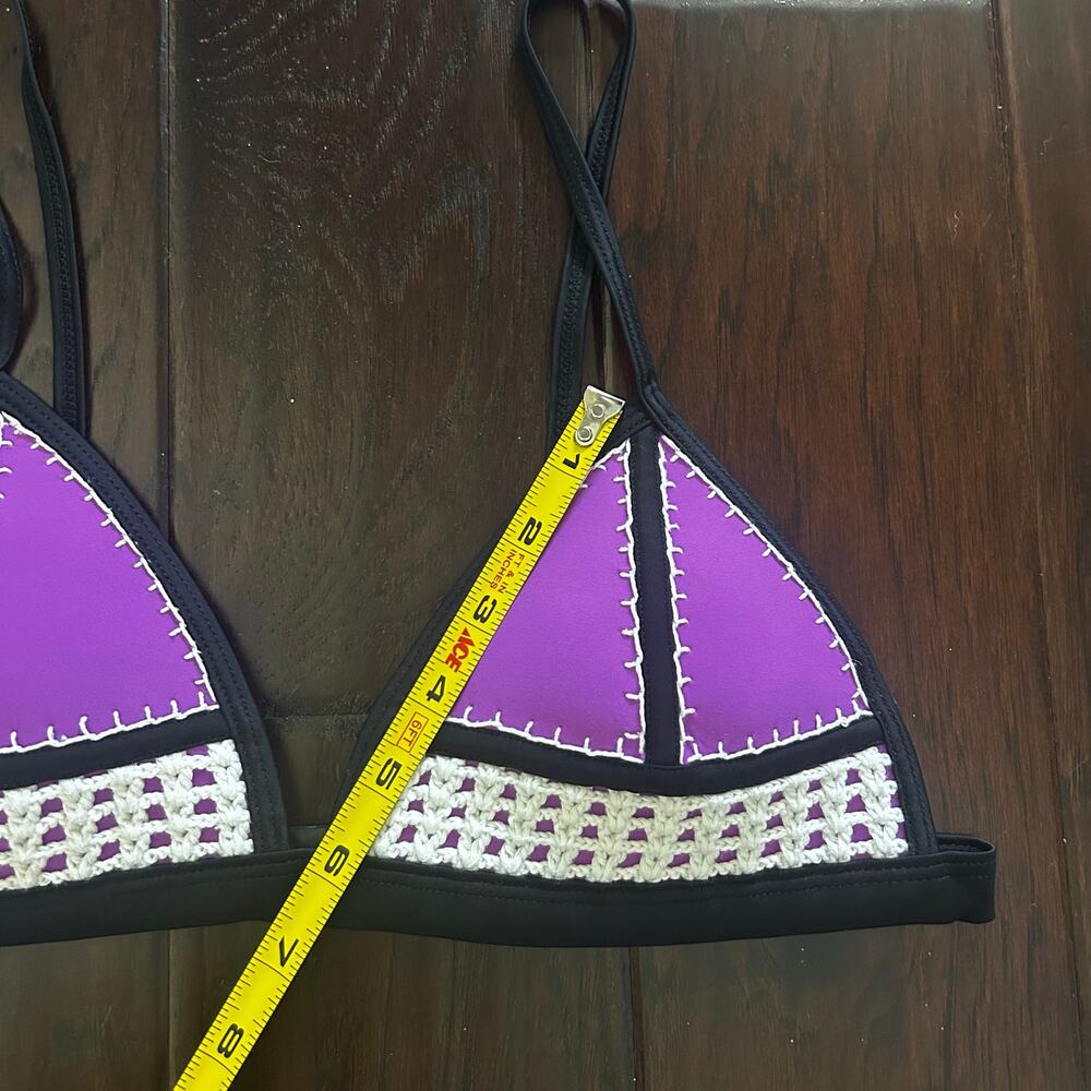 Y2K Purple Black White crochet bikini top Buckle back adjustable straps Festival - Picture 7 of 7